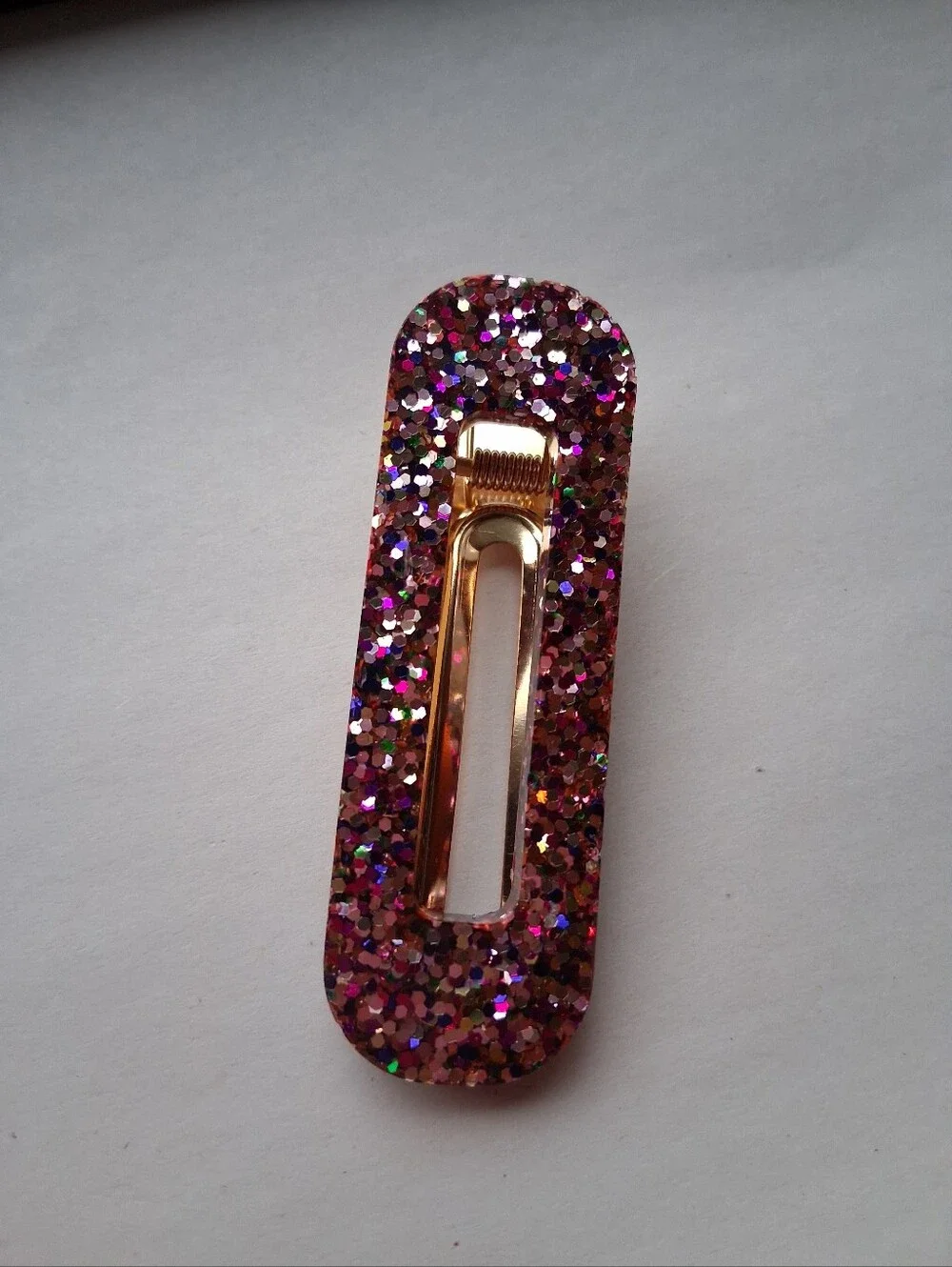 5/$25 Hand Crafted Pink and Gold Glitter Hair Clip
